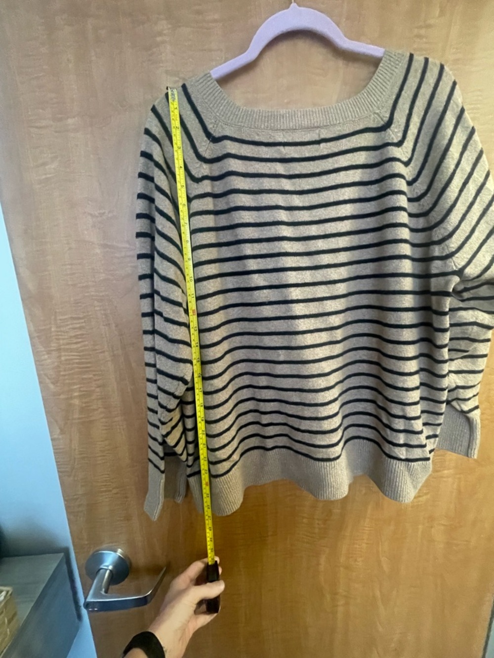 Old Navy Beige V-Neck Sweater with Black Stripes - Picture 3 of 5